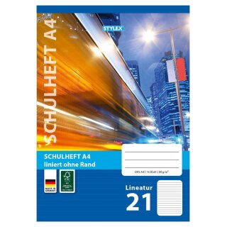 AAO Schulheft, Lineatur 21, DIN A4, 16 Blatt, FSC