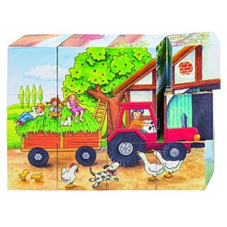 Würfelpuzzle Jahreszeiten auf dem Bauernhof, 14 x 10,5 x 3,5 cm, Holz, 12 Würfel, per Stück