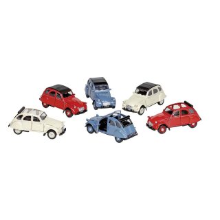 Citroen 2CV (1979), Spritzguss, 1:34-39, L= 11,7 cm, Rückzugmotor, 6fach sortiert, 12er Display