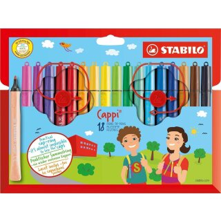 Filzstift mit Kappenring - STABILO Cappi - 18er Pack - mit 18 verschiedenen Farben (ABVK)