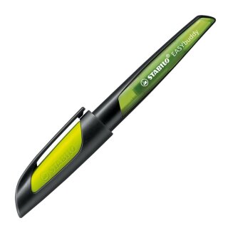 Schulfüller mit Anfänger-Feder A - STABILO EASYbuddy in schwarz/limette - Schreibfarbe blau (löschbar) - Einzelstift - inklusive Patrone (ABVK)