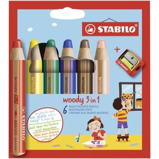 STABILO woody 3 in 1, 6er Etui mit Spitzer