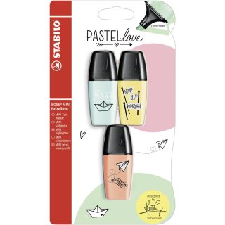 STABILO BOSS MINI Pastellove 3er Blister zartes Türkis, pudriges Gelb, cremige Pfirsichfarbe