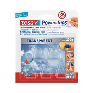 tesa Powerstrips® Deco-Haken, ablösbar, für leichte Gegenstände, transparent