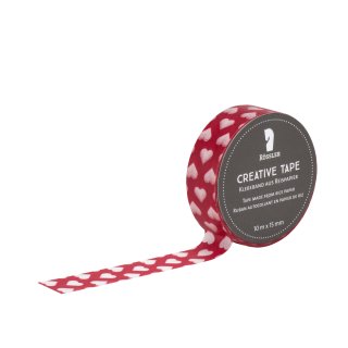 Creative Tape transp. Herzen auf rot  - 10m x 15 mm