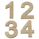 Holzzahlen 1 - 4 ca. 5,3 cm, gold-glitzer