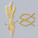 Wachsdekor, gold, Ähre + Christliche Fische, 90 x 30...