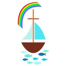 Wachsdekor, bunt, Segelboot mit Regenbogen, 100 x 50 mm,...