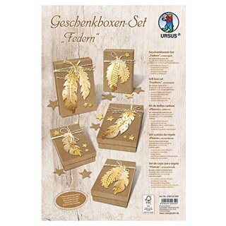 Ursus 27930099F - Geschenkboxen Set Federn, creme / gold, 2 große und 3 kleine Boxen, vorgestanzt und genutet, inklusive Bastelanleitung, ideal für kleine Überraschungen (ABVK)