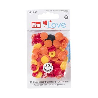 Prym Love Druckknopf Color Blume 13,6 mm gelb/rot/Gold, Polyester (ABVK)