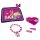 Barbie Schmucktaschen-Set,, 5-tlg, mit 2 x Haarspangen,, Diamantspiegel, Armband,, Schmucktäschchen mit Barbie-