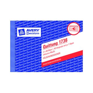 AAO Quittung inkl. MwSt., 1. und 2. Blatt bedruckt, SD, DIN A6 quer, 2x40 Blatt