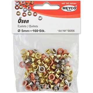 Metallösen, 5mm, ca. 100 Stck./Btl.; sortiert, silber, gold, kupfer