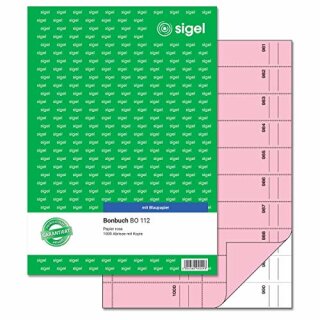 SIGEL BO112 Bonbuch, 1000 Abrisse rosa, DIN A4, 2x50 Blatt (ABVK)