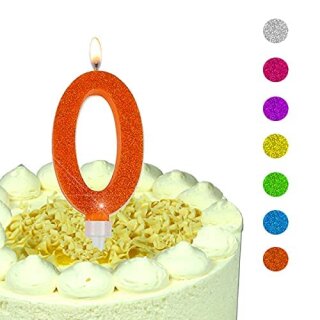 BIRTHDAY FUN Zahlenkerze 0 Glitter Maxi, 6-fach sortiert