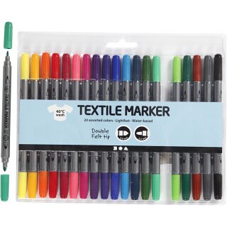 Textil-Marker, Standard-Farben, Strichstärke 2,3+3,6 mm, 20 Stk/ 1 Pck