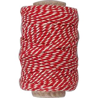 Baumwollkordel, Rot/Weiß, Stärke: 1,1 mm, 50 m/ 1 Rolle