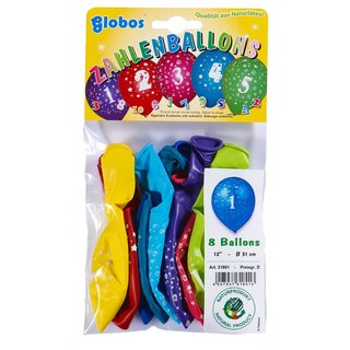 8 Ballons /Aufdruck Zahlen "1"