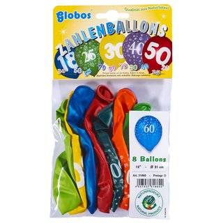 8 Ballons /Aufdruck Zahlen  "60"