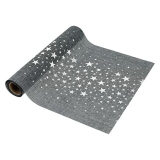 Dekostoff grau, Sterne silber, ca.28x200cm