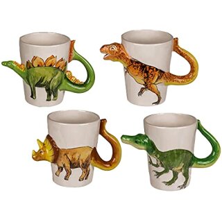 Becher, Dinosaurier, ca. 15 x 8 cm, aus Dolomite, 300 ml, 4-fach sortiert, in Braunbox