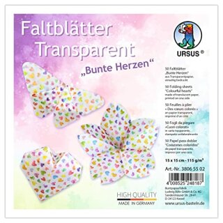 FALTBL.TRANSP. "BUNTE HERZEN"115G,15x15CM,