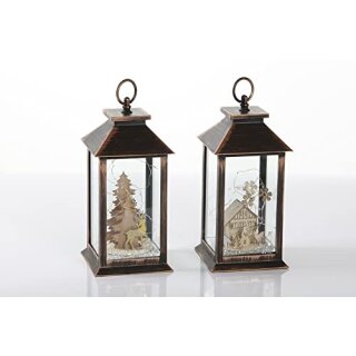 LED Outdoor Laterne MARTA Haus, Baum / FP 14x14x27 cm 
(sortiert / schwarz-kupfer / Kunststoff)