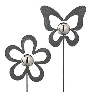 1St. Gartenstecker mit Kugel, silber, 2/s, klein, ca.95cmH - zufällige Auswahl