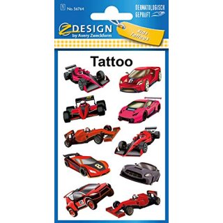 Kinder Tattoos, Tattoofolie, Rennautos, rot, schwarz, 10 Aufkleber