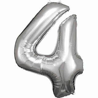 Grosse Zahl 4 Silber Folienballon 65 cm x 86 cm Heliumpreis 7,0 €