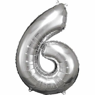 Grosse Zahl 6 Silber Folienballon 60 cm x 86 cm Heliumpreis 7,0 €