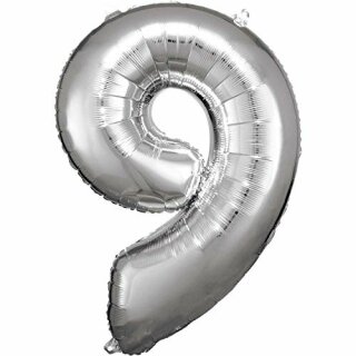 Grosse Zahl 9 Silber Folienballon 60 cm x 86 cm Heliumpreis 7,0 €