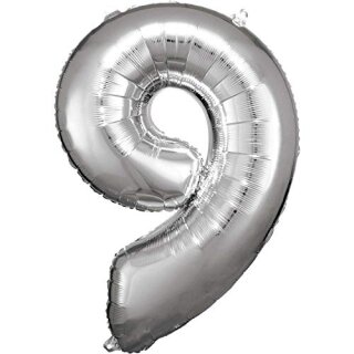 Large Number 9 Silber Folienballon (Heliumpreis 7,00 €) 89 cm x 60 c