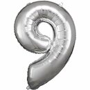 Grosse Zahl 9 Silber Folienballon 60 cm x 86 cm...