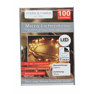 LED Drahtlichterkette, 100 LED, mit Timer warmweiß, batteriebetrieben (3x AA, nicht enth.),10m