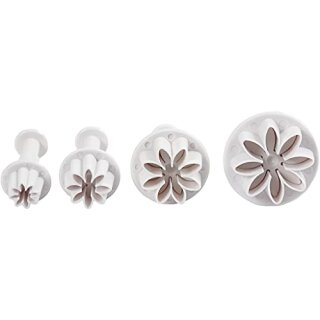 Ausstecher mit Stempelgriff, Weiß, Blume, D 2,3+2,8+3,6+4,4 cm, 4 Stk/ 1 Pck