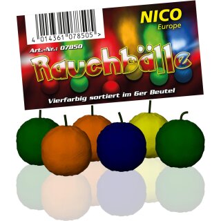 Rauchbälle, 4-farbig sortiert, 6er-Btl., KAT T1, KAT T1, ab 18 Jahre