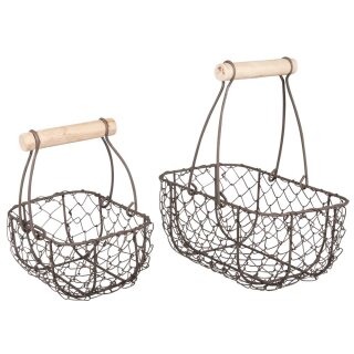 AAO Deko-Metall-Korb mit Holzgriff, mokka, 15x10x16,5cm + 20x12x22cm, Set 2Stück