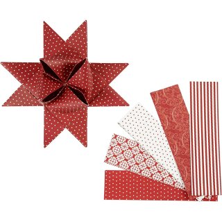 Papierstreifen für Fröbelsterne, Rot, Weiß, L 100 cm, D 18 cm, B 40 mm, 40 Streifen/ 1 Pck