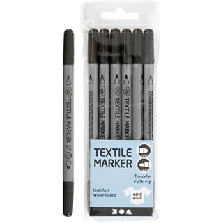 Textil-Marker, Schwarz, Strichstärke 2,3+3,6 mm, 6 Stk/ 1 Pck