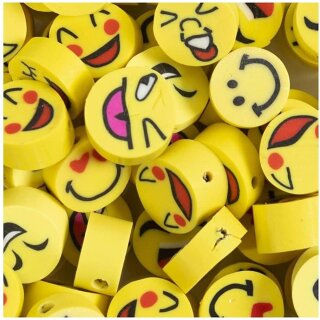 Figurperlen, Smiley, D 10 mm, Lochgröße 1,5 mm, 60 Stk/ 1 Pck