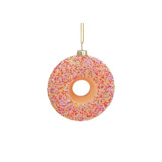 Weihnachtshänger Donut aus Glas, 2-fach, Bunt (B/H/T) 9x9x3cm