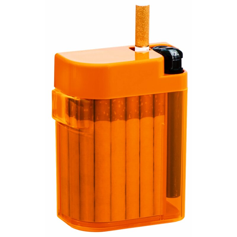CHAMP Etui ZIGARETTENDOSE mit Sprungdeckel Kunststoff Zigarettenbox  Zigarettenetui Zigarettendose Etui Case 96 (Orange)