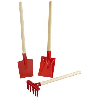 Kleinkinder-Geräte-Set Rot Spaten, Rechen, Schaufel 30cm