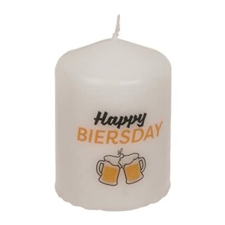 Stumpenkerze, Happy Biersday, ca. 6 x 8 cm, in Kraftpapierverpackung