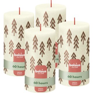 4 x Rustik-Kerze mit Druck 130/68mm ,Weiche Perle