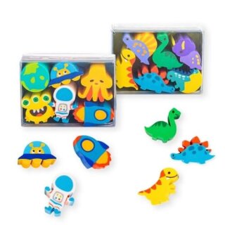 RADIERER Dino & Space Box 6er-Set, 2-fach sortiert