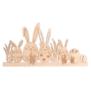 Holzleiste Osterhasen, FSC Mix Credit, natur, 14,2x7,4cm, SB-Btl. 1Stück