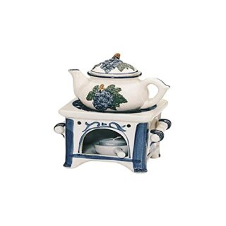 Duftlampe aus Keramik, Herd mit Kanne in grau/blau, B12 x T12 x H17 cm