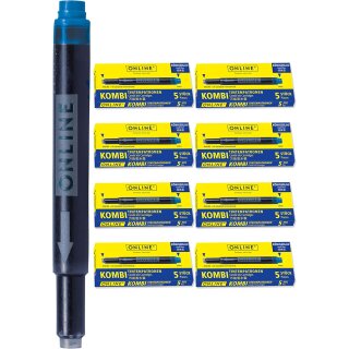 ONLINE 40x kompatible LAMY Patronen blau, Universal, für alle gängigen Füller, Ersatz, löschbar, auch für Tintenpatronen-Rollerbälle, Vorteilspack köngisblau
